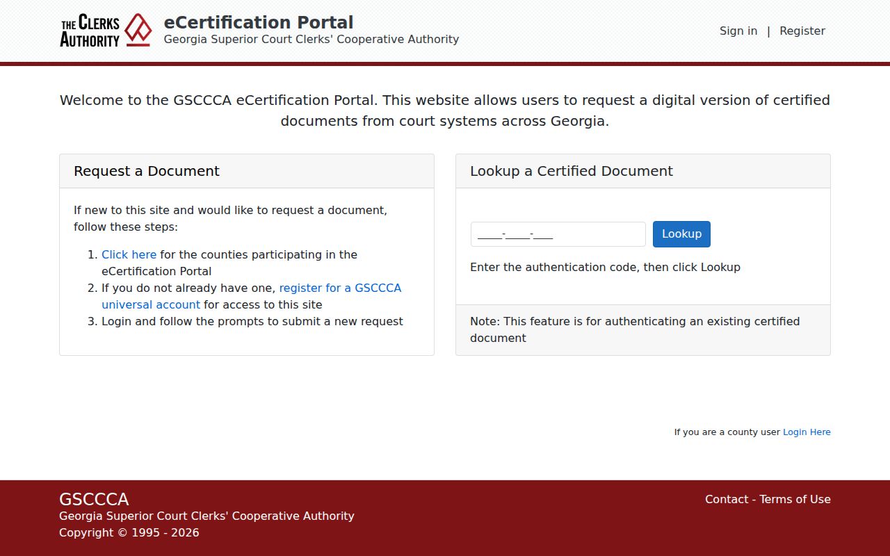 GSCCCA eCertification service for Harris County certified court records