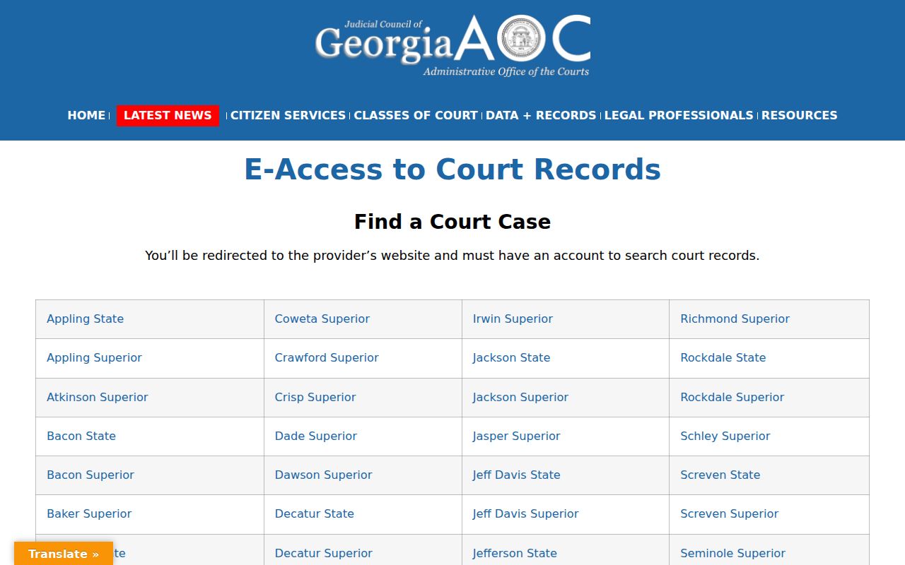 Harris County civil dockets Georgia E-Access directory