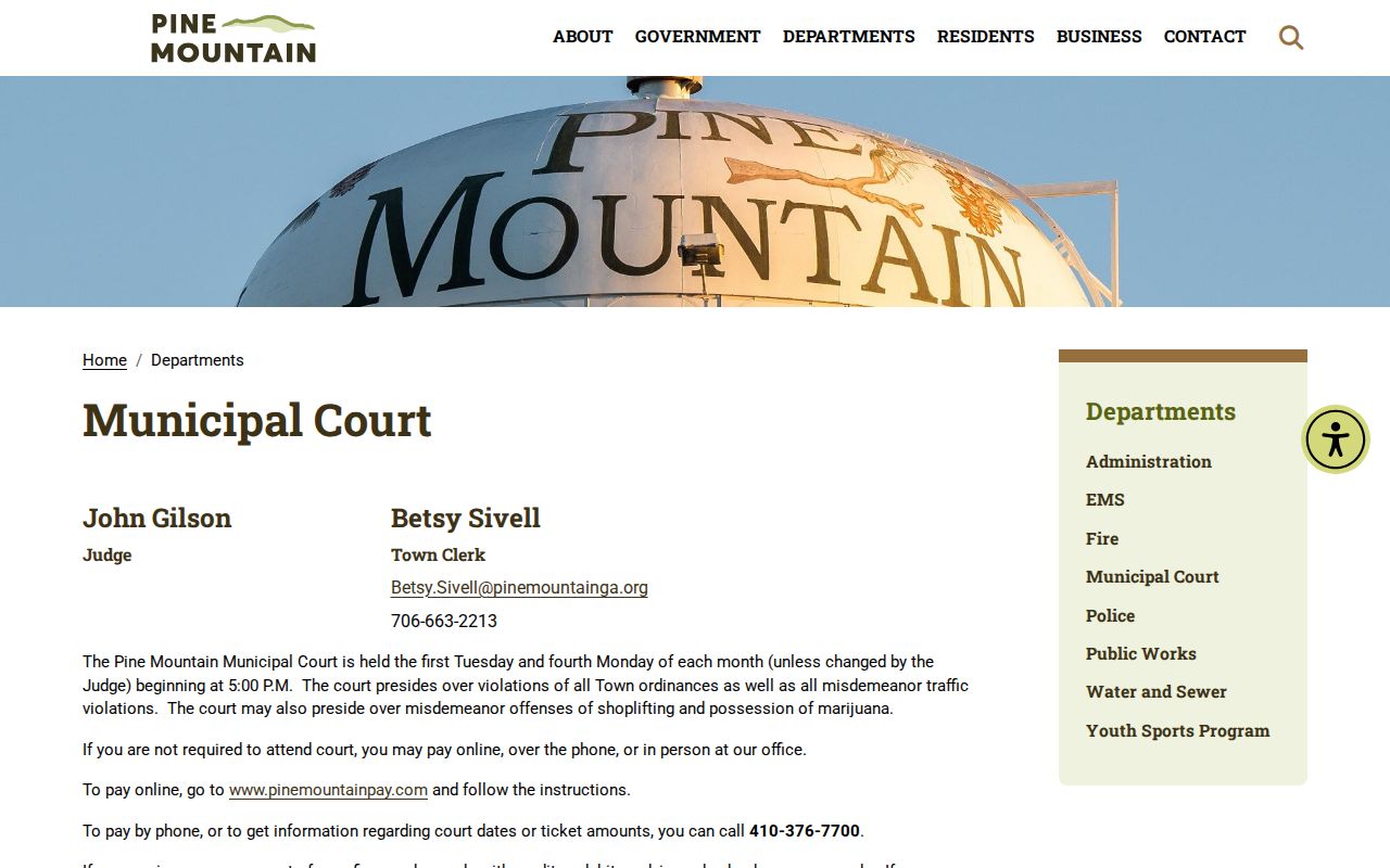 Pine Mountain Municipal Court information