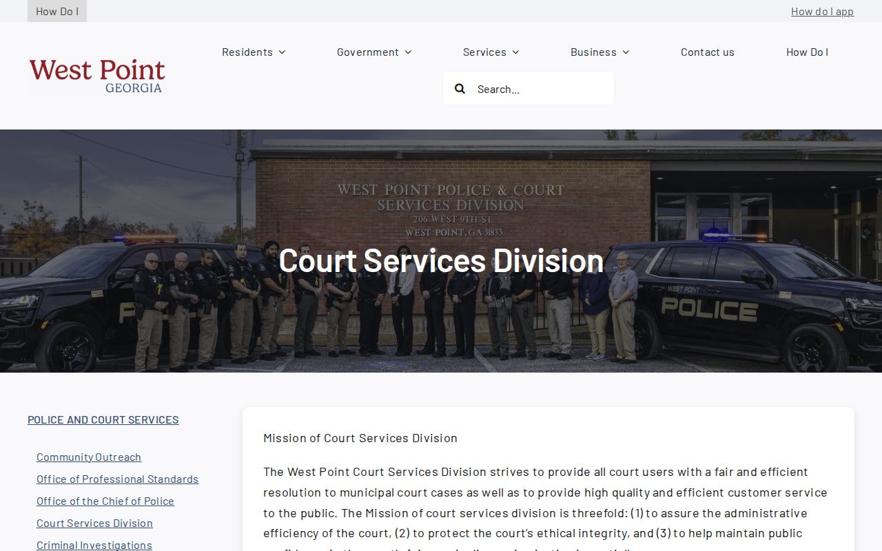 West Point Court Services Division page